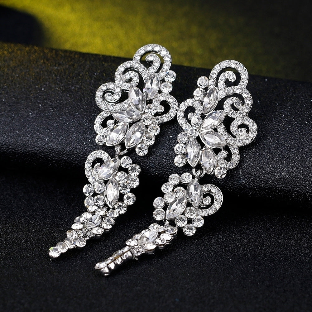 Women Long Dangle Chandelier Earrings Engagement Bridal Rhinestone Jewelry Gift Image 4