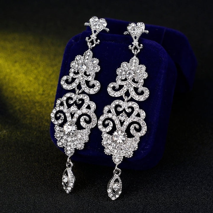 Fashion Hollow Rhinestone Pendant Earrings Bride Wedding Party Jewelry Gift Image 4