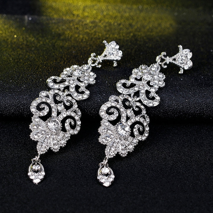 Fashion Hollow Rhinestone Pendant Earrings Bride Wedding Party Jewelry Gift Image 6