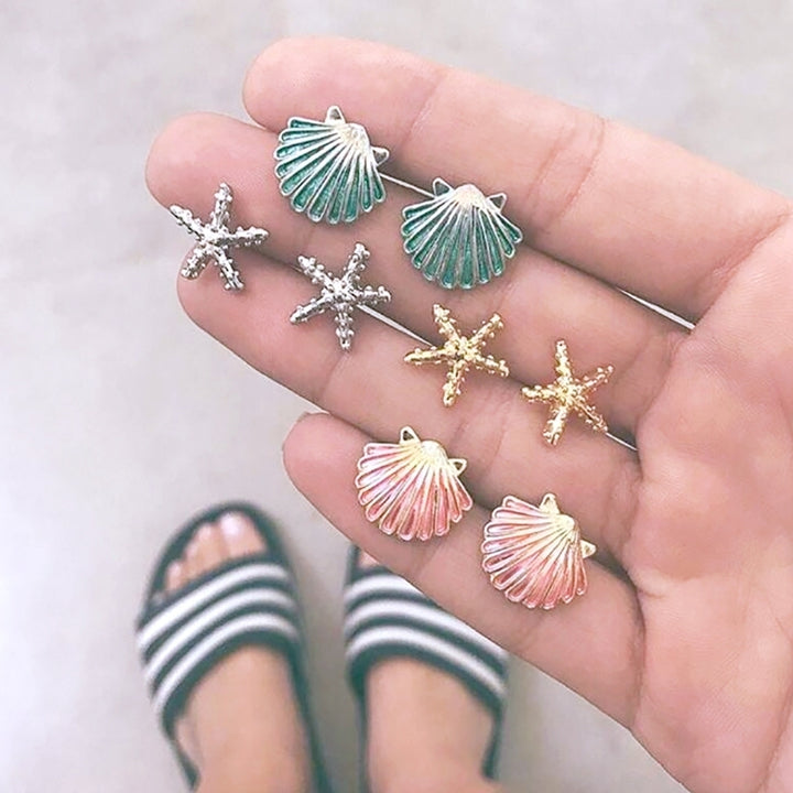 4 Pairs Boho Women Starfish Shell Stud Earrings Set Summer Jewelry Accessories Image 2