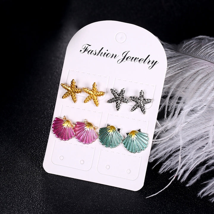 4 Pairs Boho Women Starfish Shell Stud Earrings Set Summer Jewelry Accessories Image 3