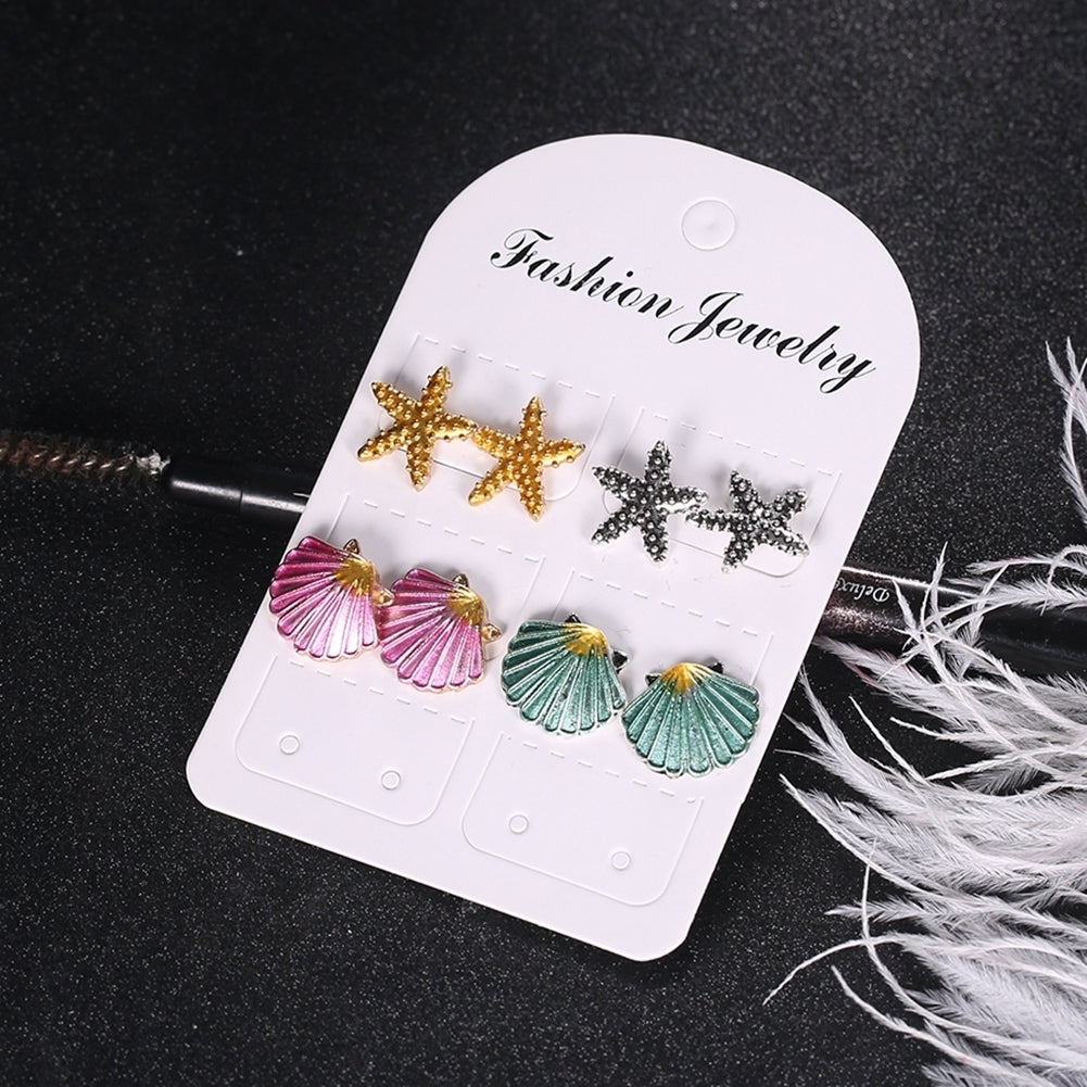 4 Pairs Boho Women Starfish Shell Stud Earrings Set Summer Jewelry Accessories Image 4