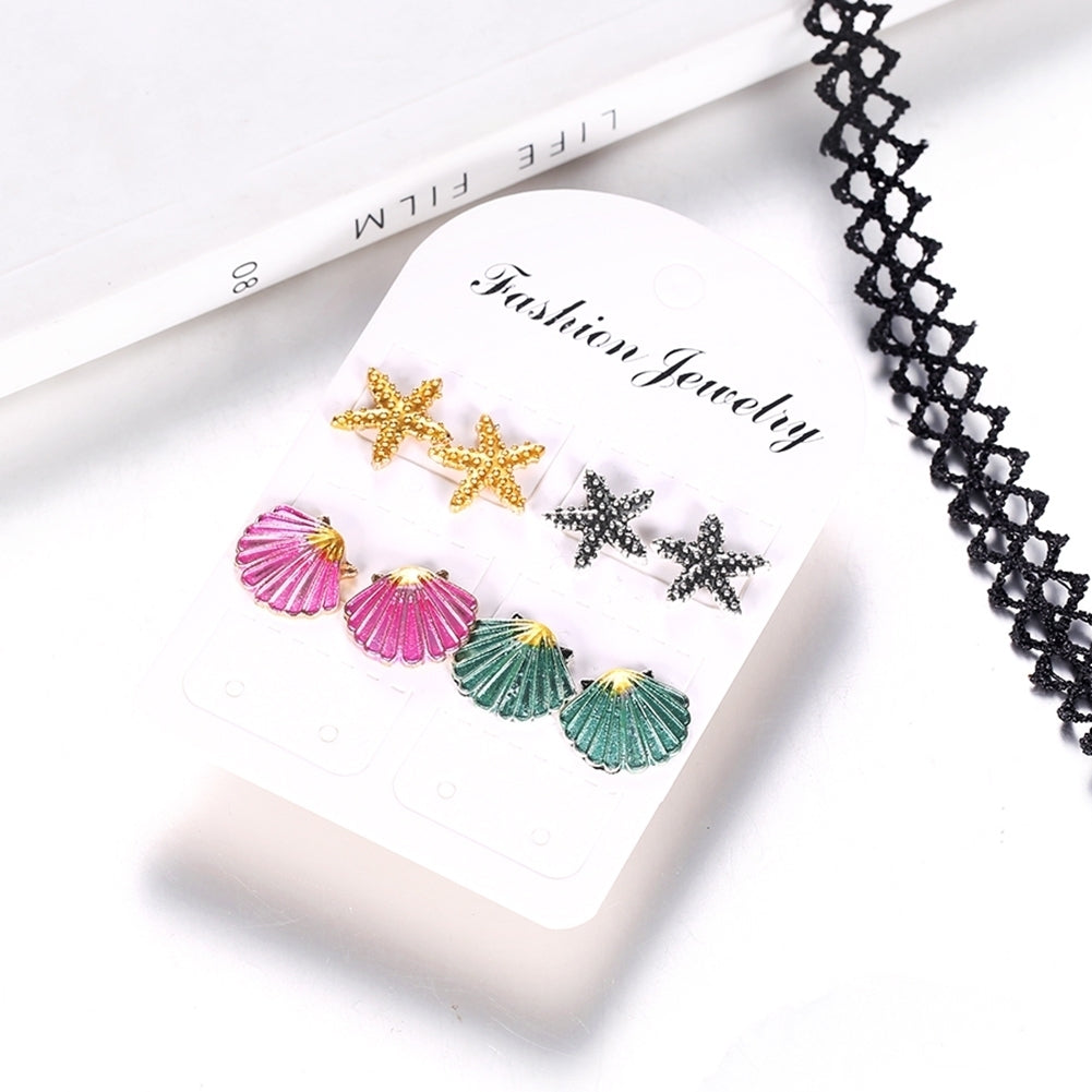 4 Pairs Boho Women Starfish Shell Stud Earrings Set Summer Jewelry Accessories Image 4