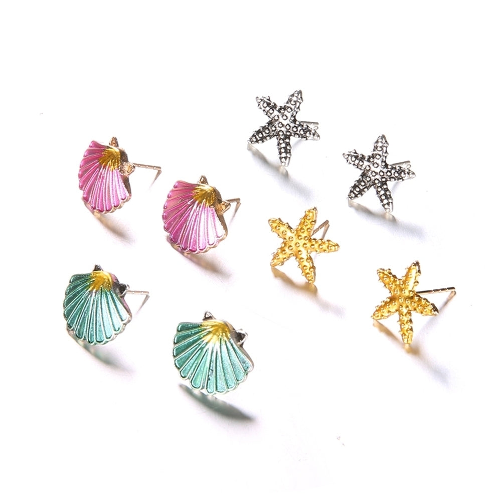 4 Pairs Boho Women Starfish Shell Stud Earrings Set Summer Jewelry Accessories Image 6