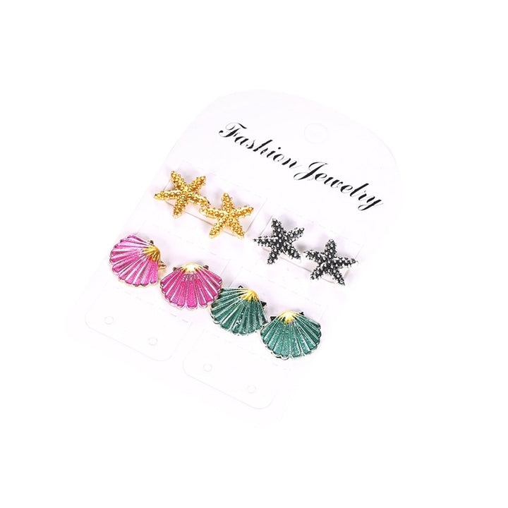 4 Pairs Boho Women Starfish Shell Stud Earrings Set Summer Jewelry Accessories Image 8