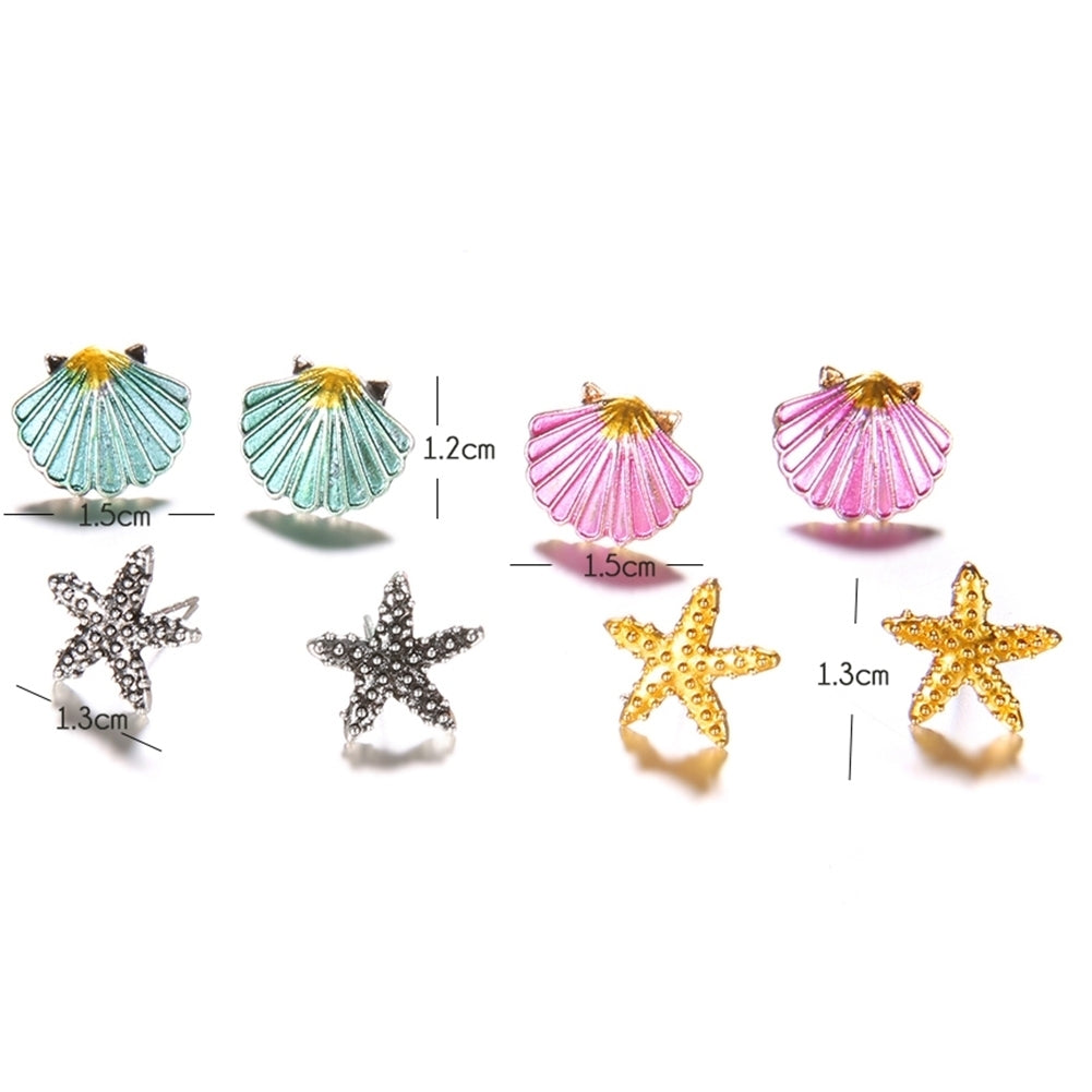 4 Pairs Boho Women Starfish Shell Stud Earrings Set Summer Jewelry Accessories Image 9