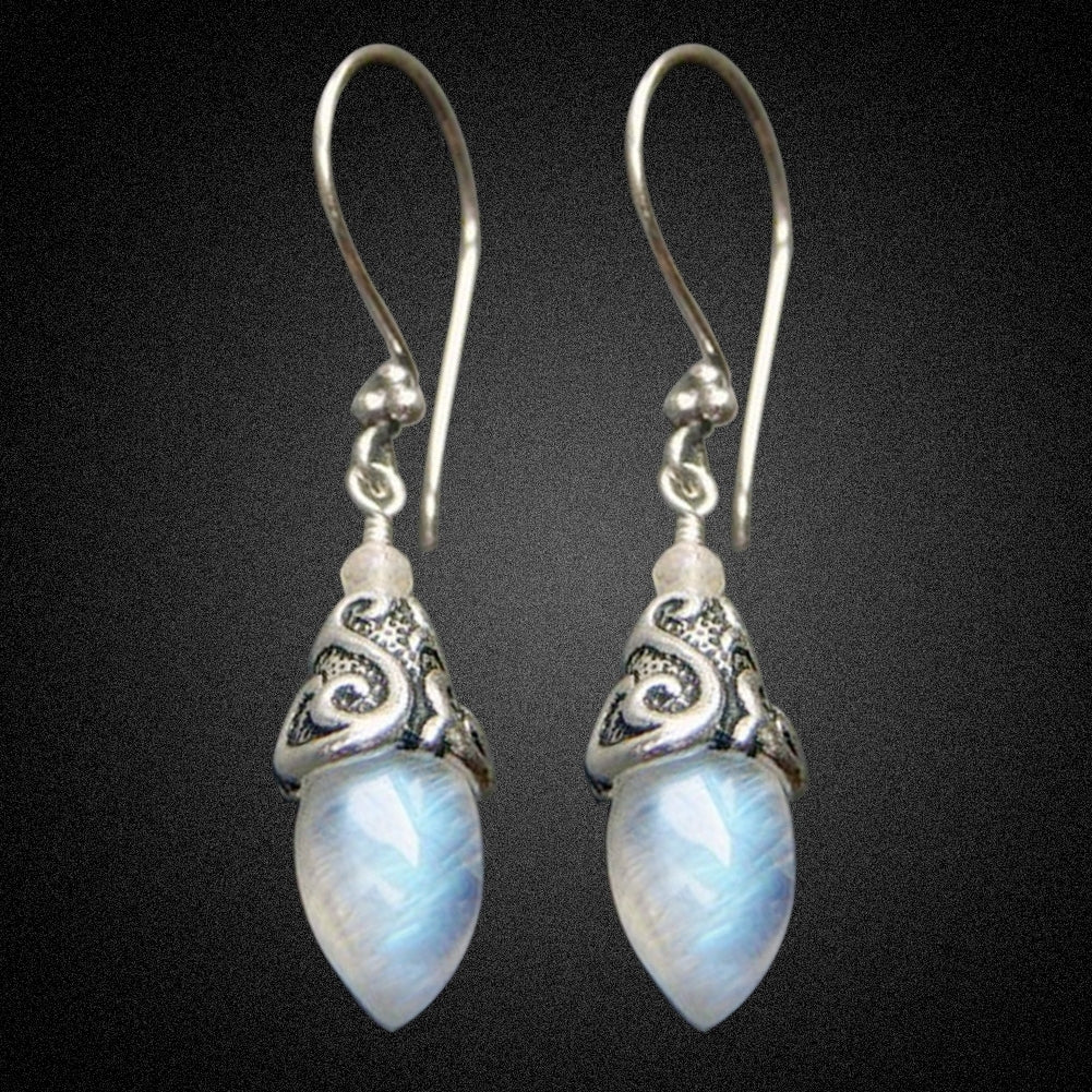 Cone Shape Artificial Moonstone Pendant Hook Earrings Retro Women Party Jewelry Image 2