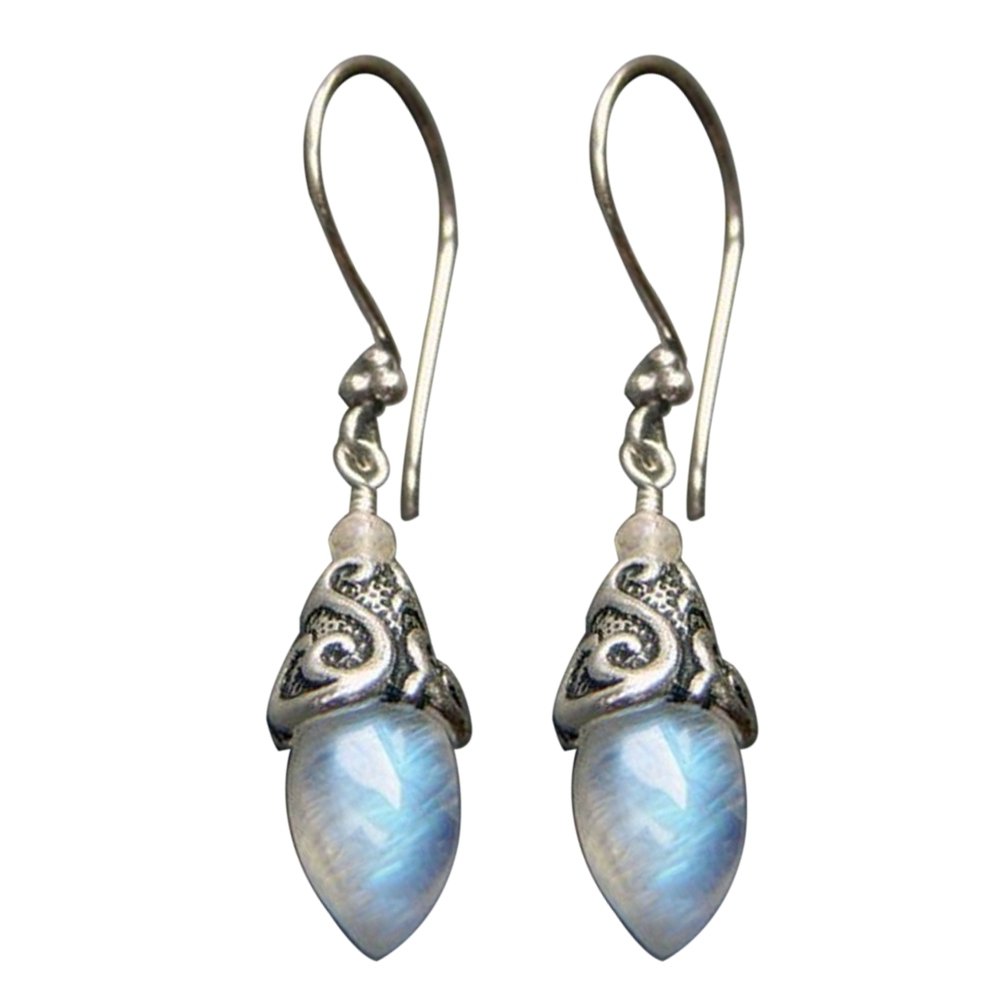 Cone Shape Artificial Moonstone Pendant Hook Earrings Retro Women Party Jewelry Image 3