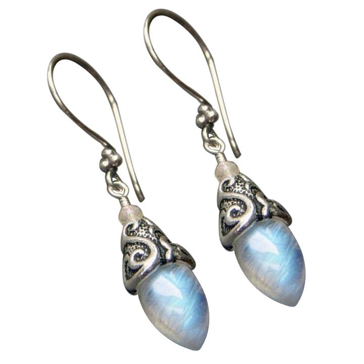 Cone Shape Artificial Moonstone Pendant Hook Earrings Retro Women Party Jewelry Image 4