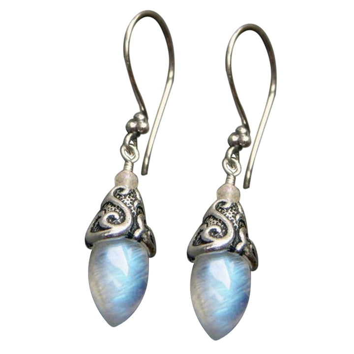 Cone Shape Artificial Moonstone Pendant Hook Earrings Retro Women Party Jewelry Image 4