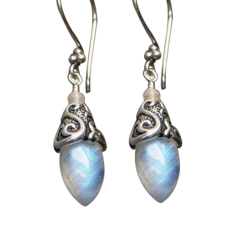 Cone Shape Artificial Moonstone Pendant Hook Earrings Retro Women Party Jewelry Image 6