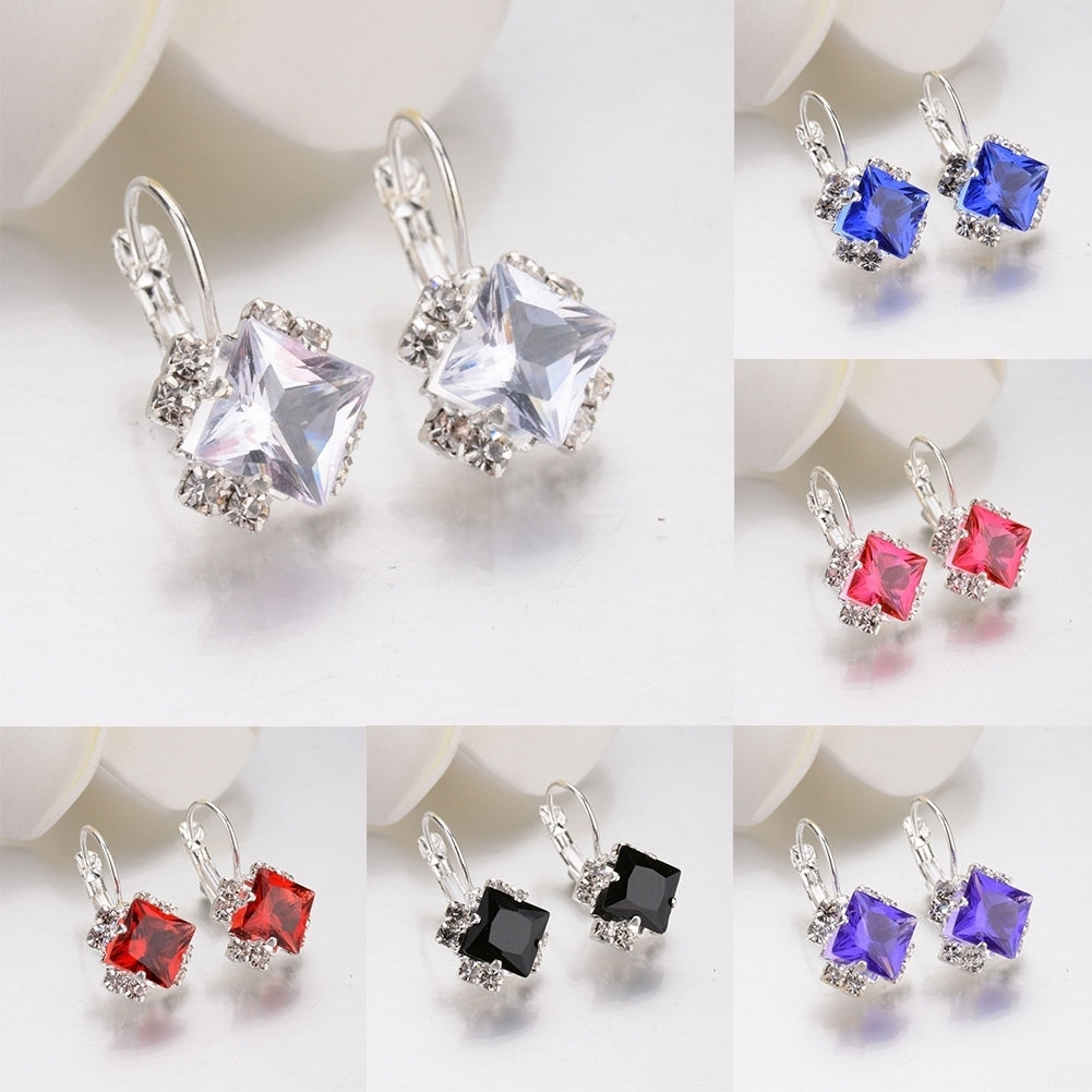 Fashion Women Shiny Rhinestone Leverback Earrings Wedding Engagement Jewelry Image 1