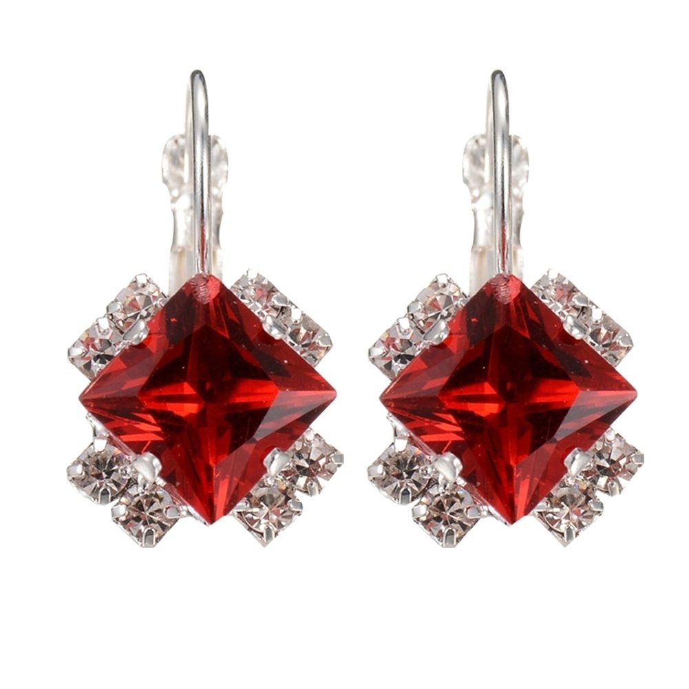 Fashion Women Shiny Rhinestone Leverback Earrings Wedding Engagement Jewelry Image 4