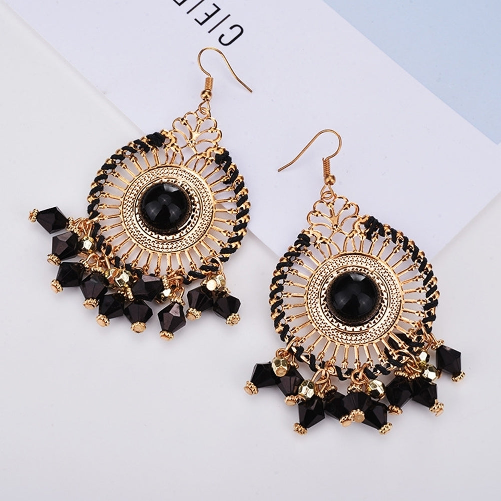 Bohemia Women Fashion Retro Tassel Beads Round Drop Dangle Hook Earring Jewelry Image 4