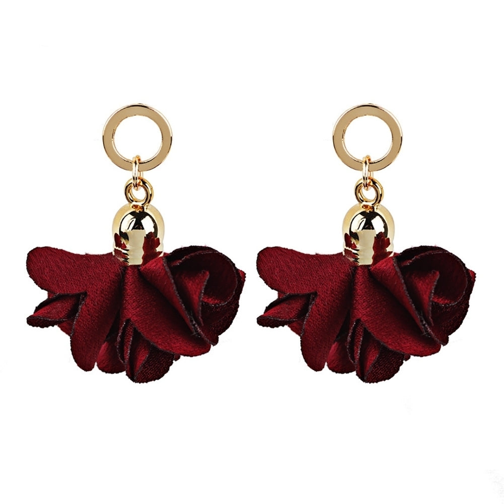 Women Fashion Fabric Flower Petals Pendant Drop Dangle Earrings Jewelry Gift Image 3