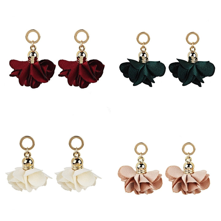 Women Fashion Fabric Flower Petals Pendant Drop Dangle Earrings Jewelry Gift Image 8