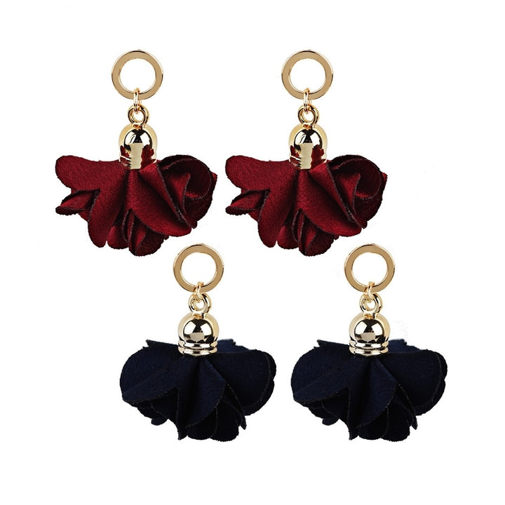 Women Fashion Fabric Flower Petals Pendant Drop Dangle Earrings Jewelry Gift Image 10