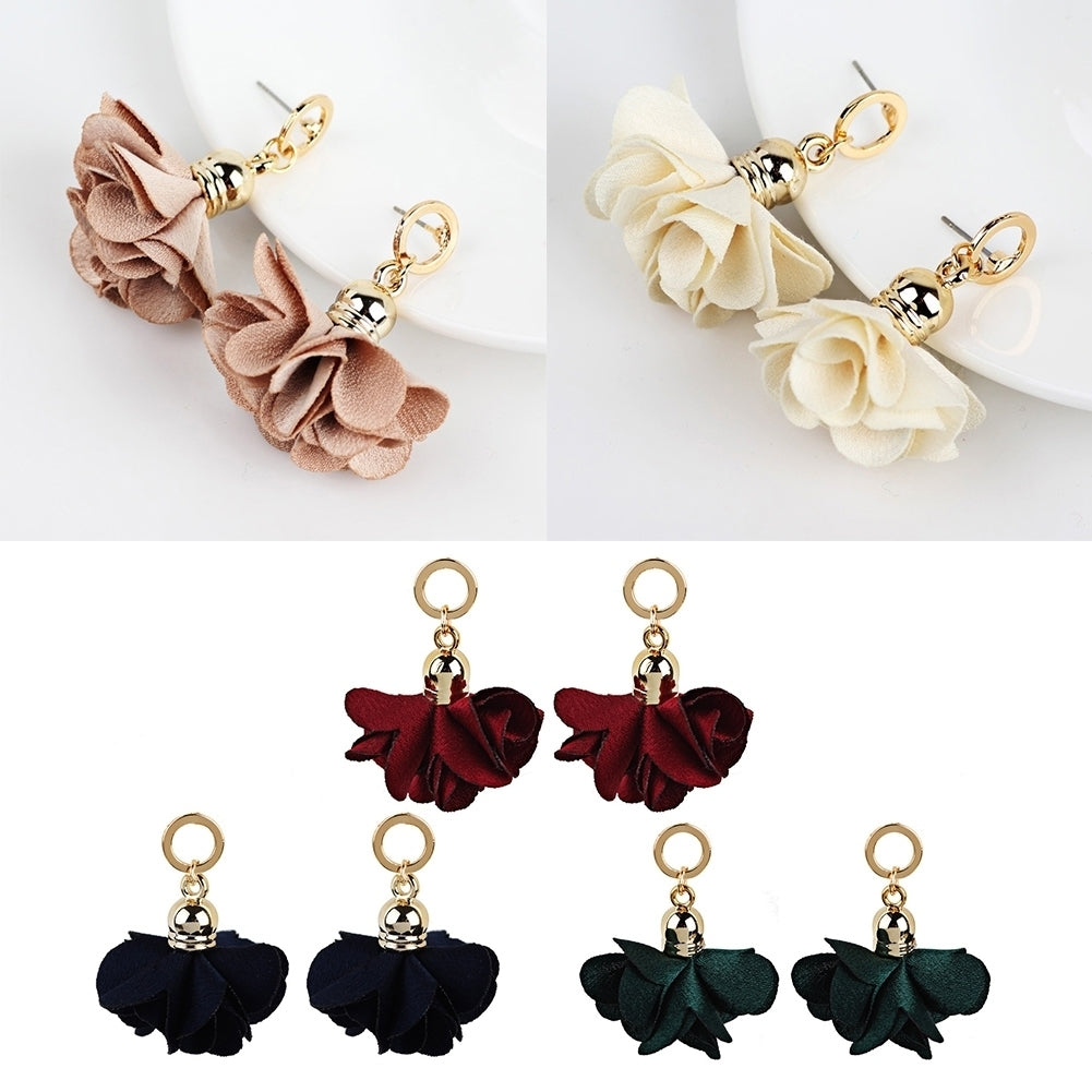 Women Fashion Fabric Flower Petals Pendant Drop Dangle Earrings Jewelry Gift Image 11