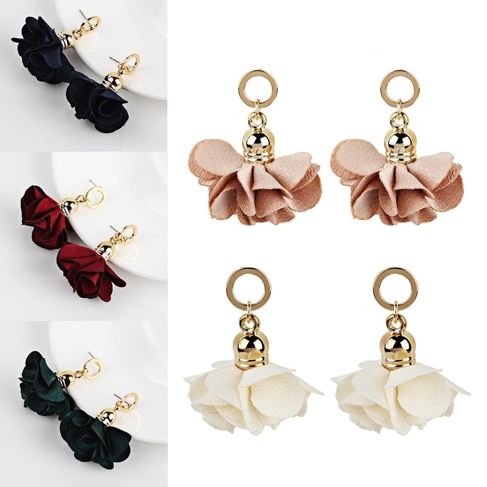 Women Fashion Fabric Flower Petals Pendant Drop Dangle Earrings Jewelry Gift Image 12