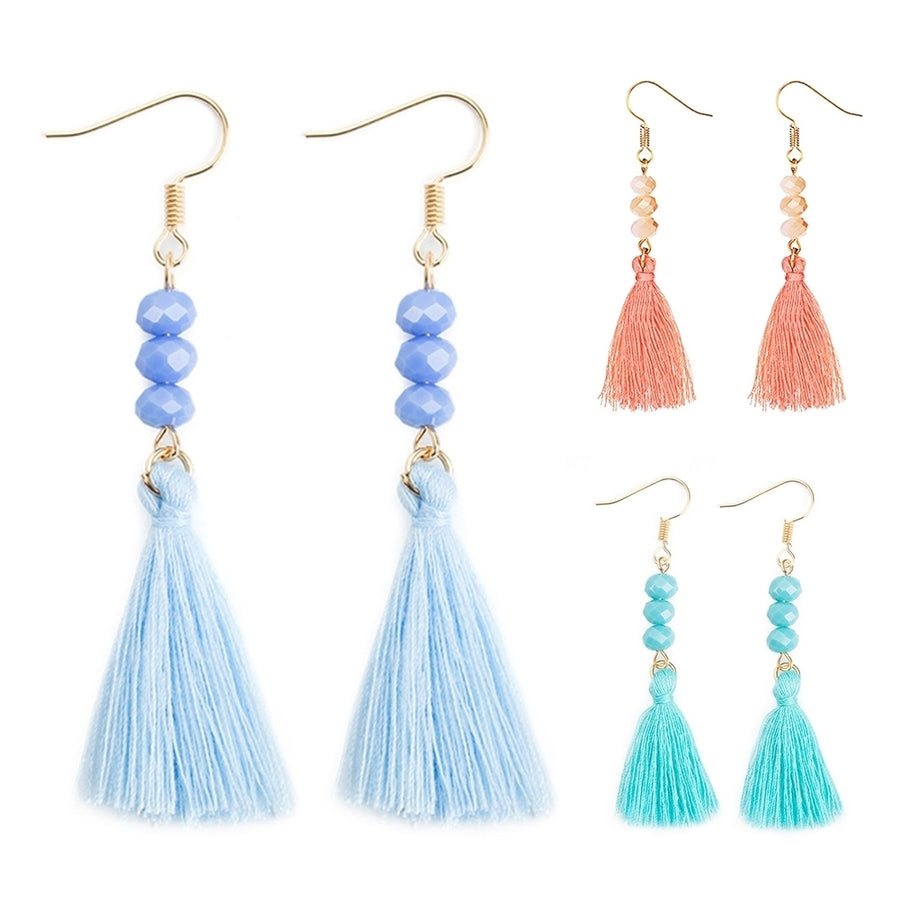 Bohemian Acrylic Bead Women Girls Tassel Hook Earrings Long Dangle Party Jewelry Image 1