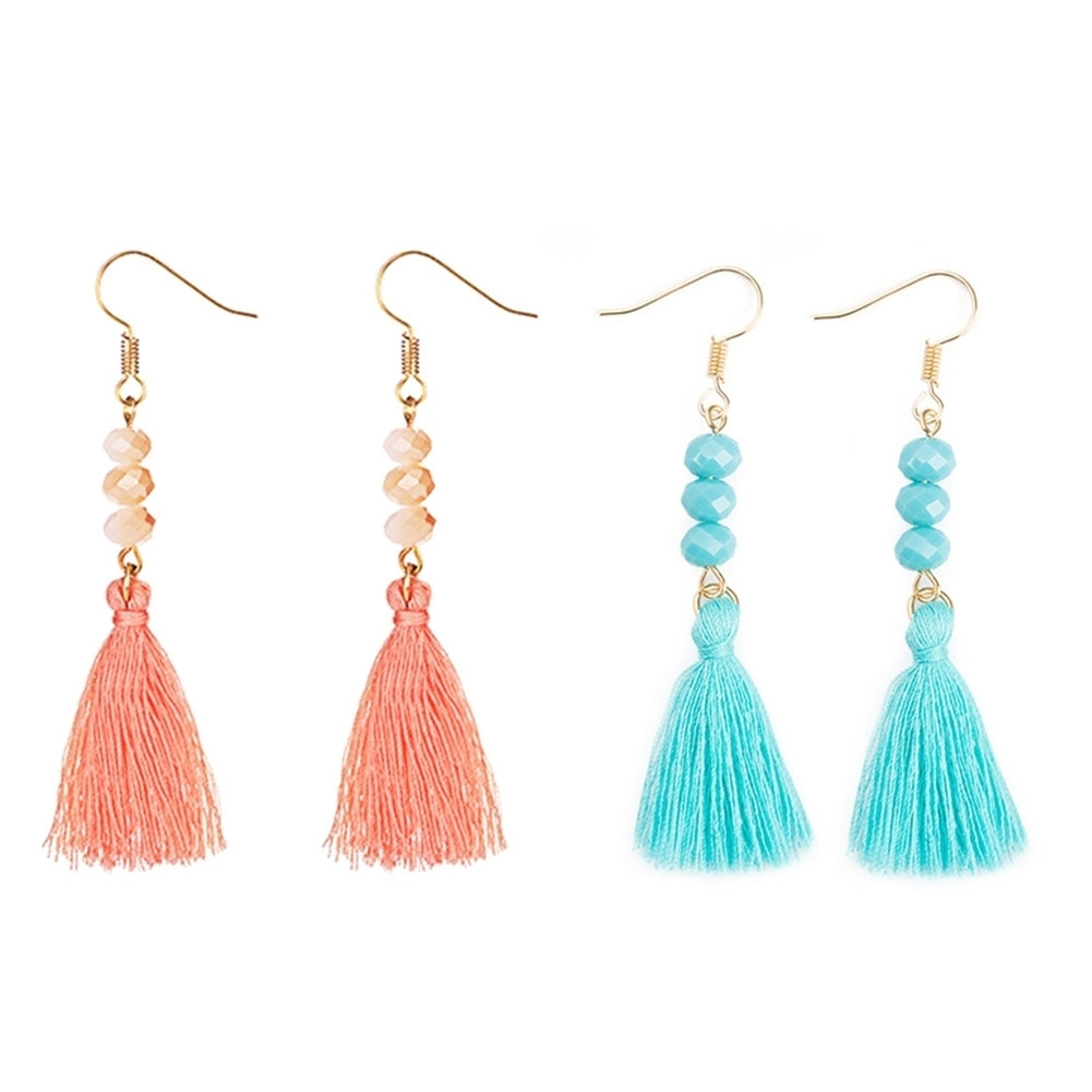 Bohemian Acrylic Bead Women Girls Tassel Hook Earrings Long Dangle Party Jewelry Image 3