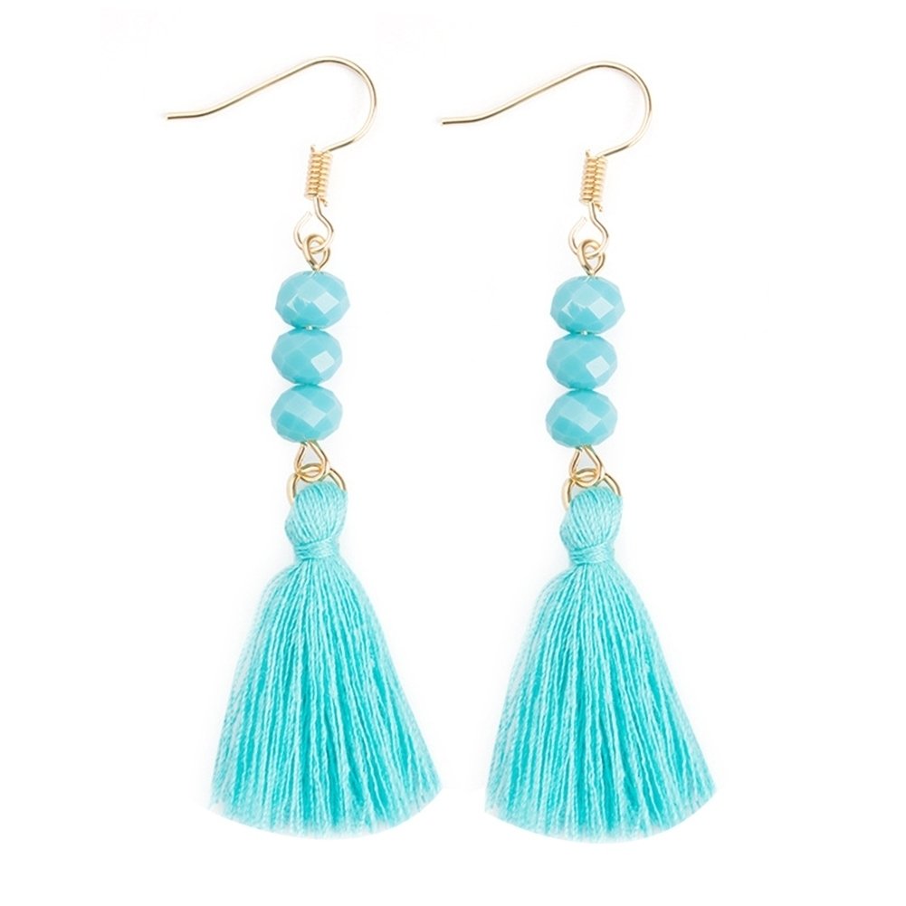 Bohemian Acrylic Bead Women Girls Tassel Hook Earrings Long Dangle Party Jewelry Image 1