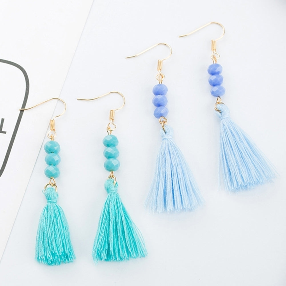 Bohemian Acrylic Bead Women Girls Tassel Hook Earrings Long Dangle Party Jewelry Image 7