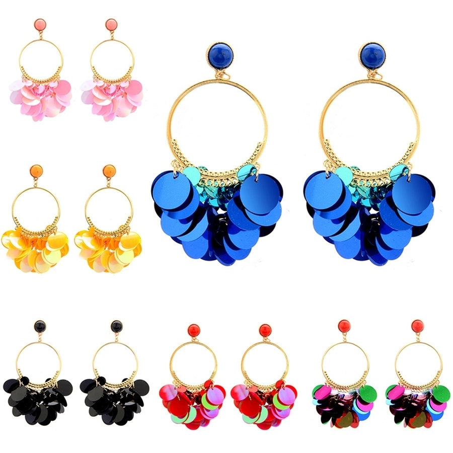 Bohemian Women Paillette Cluster Tassels Hoop Dangle Stud Earrings Club Jewelry Image 1