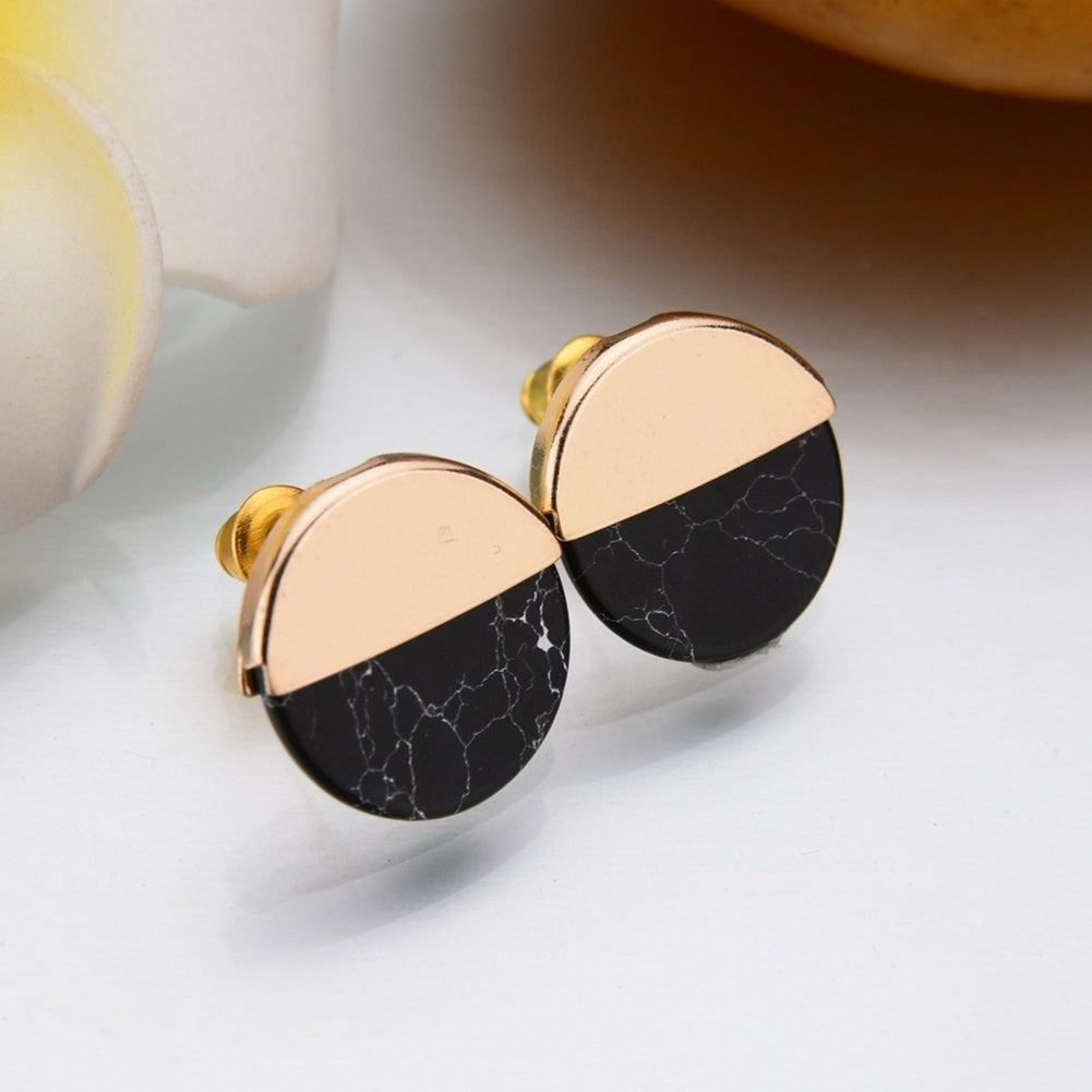 Fashion Half Round Faux Marble Stone Ear Studs Women Date Shopping Earrings Image 3