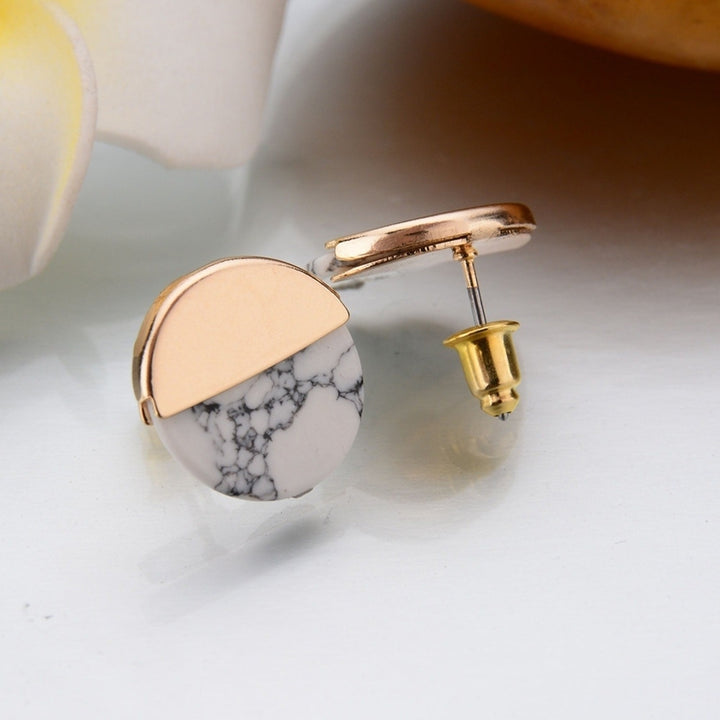 Fashion Half Round Faux Marble Stone Ear Studs Women Date Shopping Earrings Image 4