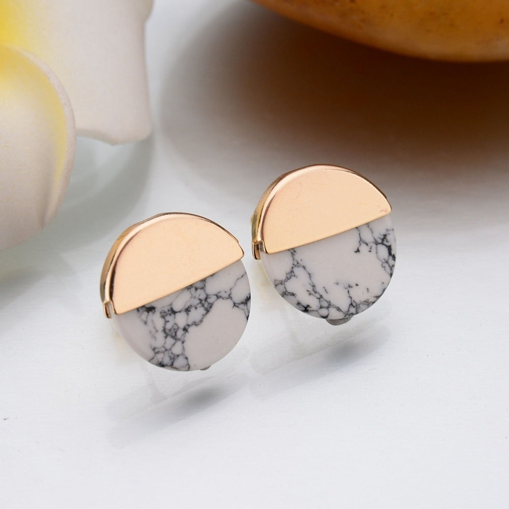 Fashion Half Round Faux Marble Stone Ear Studs Women Date Shopping Earrings Image 4