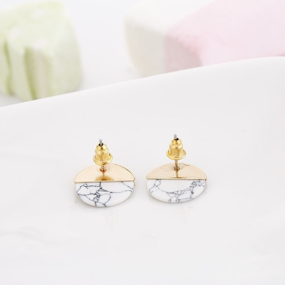 Fashion Half Round Faux Marble Stone Ear Studs Women Date Shopping Earrings Image 6