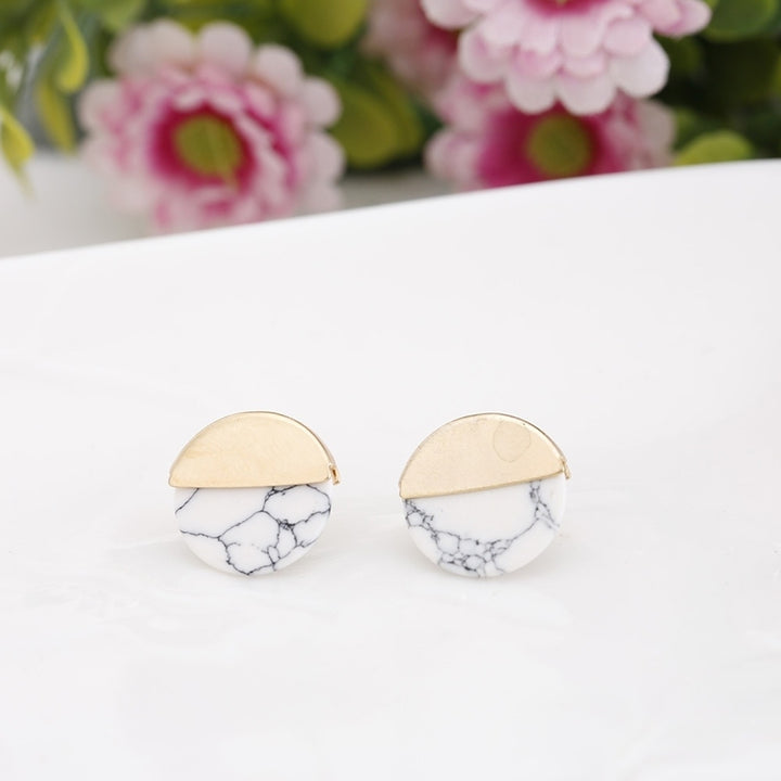 Fashion Half Round Faux Marble Stone Ear Studs Women Date Shopping Earrings Image 7