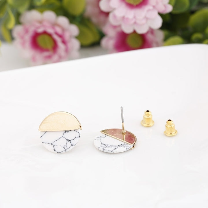 Fashion Half Round Faux Marble Stone Ear Studs Women Date Shopping Earrings Image 8