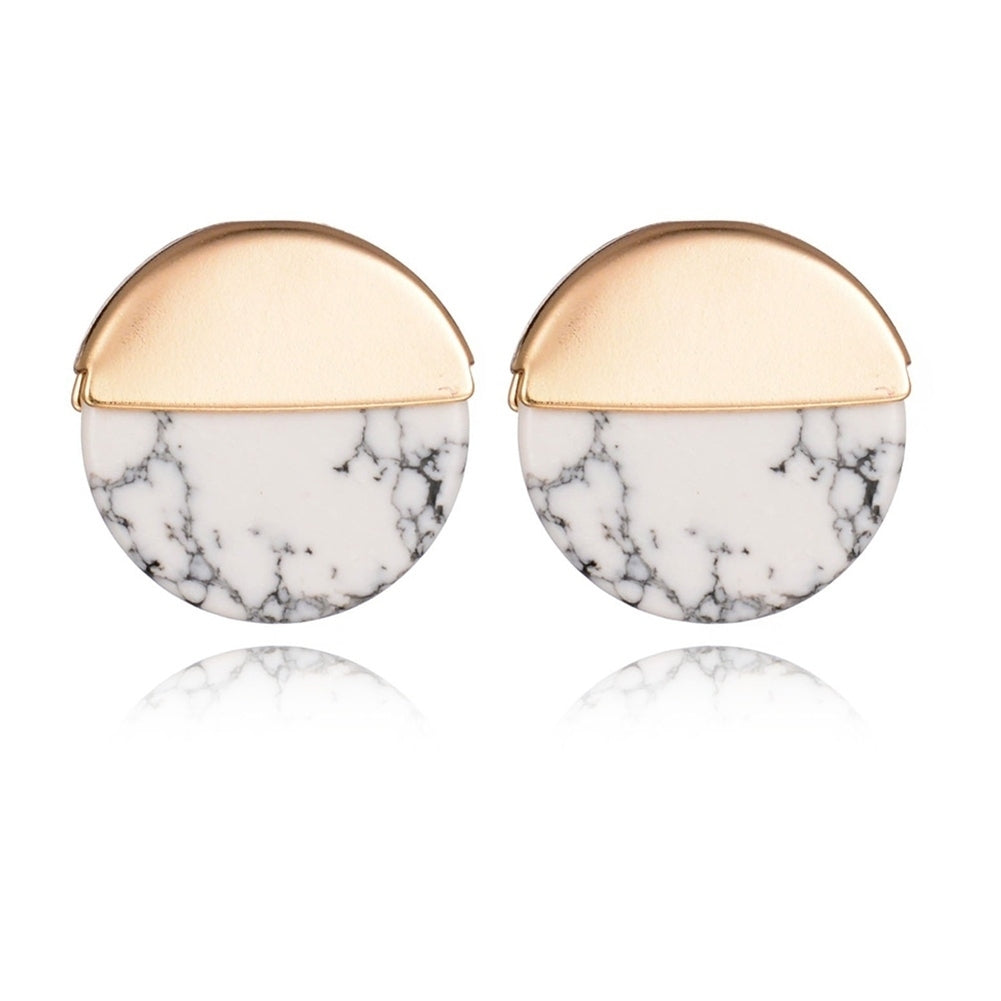 Fashion Half Round Faux Marble Stone Ear Studs Women Date Shopping Earrings Image 12