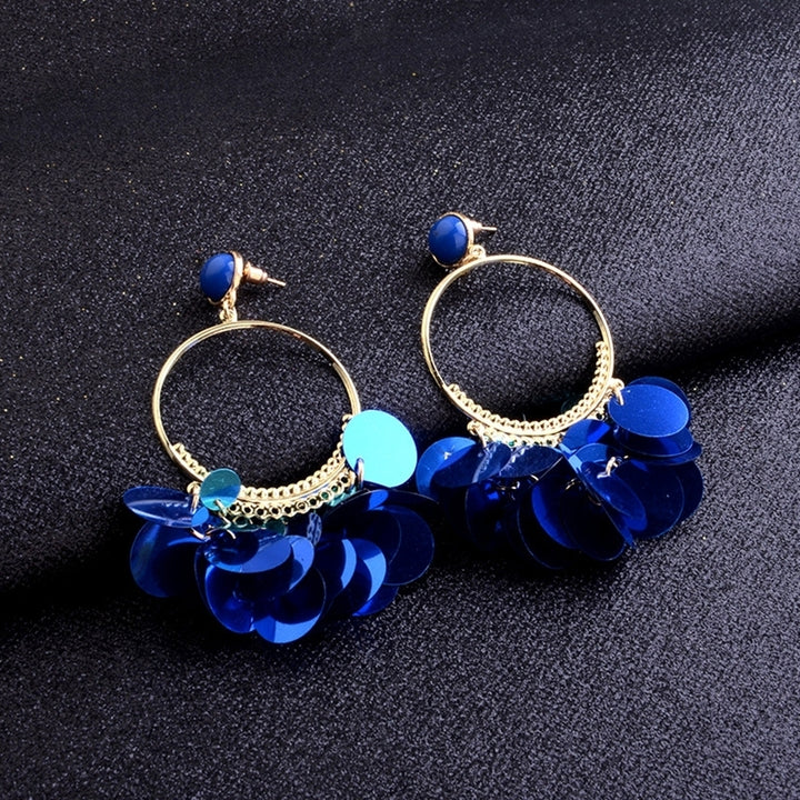 Bohemian Women Paillette Cluster Tassels Hoop Dangle Stud Earrings Club Jewelry Image 12