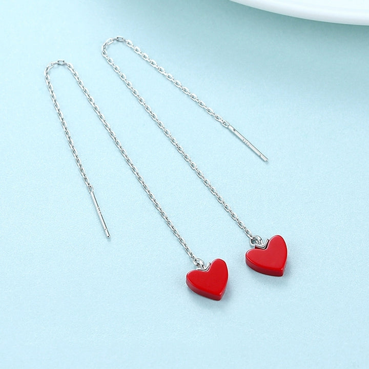 Fashion Women Long Love Heart Linear Thread Earrings Party Wedding Date Jewelry Image 4