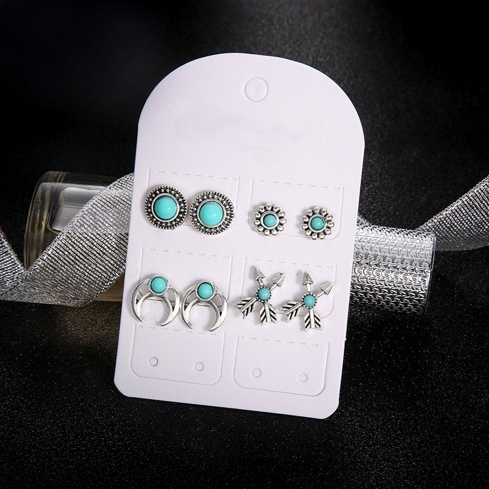 4Pairs Girls Women Flower Arrow Ear Studs Set Faux Turquoise Jewelry Earrings Image 4