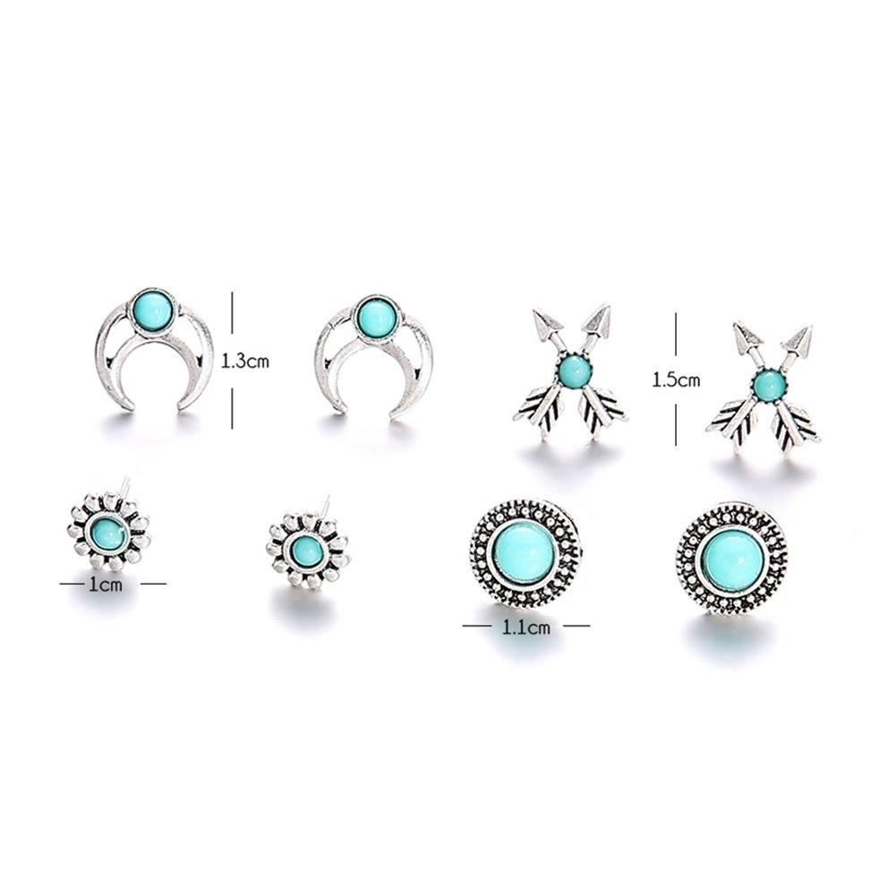 4Pairs Girls Women Flower Arrow Ear Studs Set Faux Turquoise Jewelry Earrings Image 7