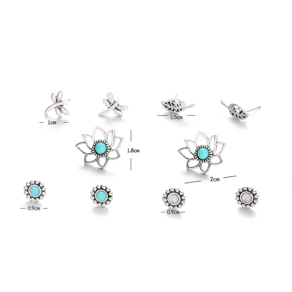 5Pairs Ear Studs Set Dragonfly Hollow Leaf Flower Girls Date Party Earrings Image 7