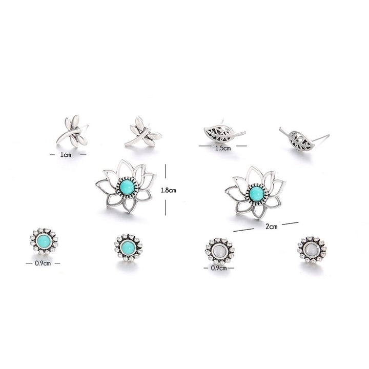 5Pairs Ear Studs Set Dragonfly Hollow Leaf Flower Girls Date Party Earrings Image 7