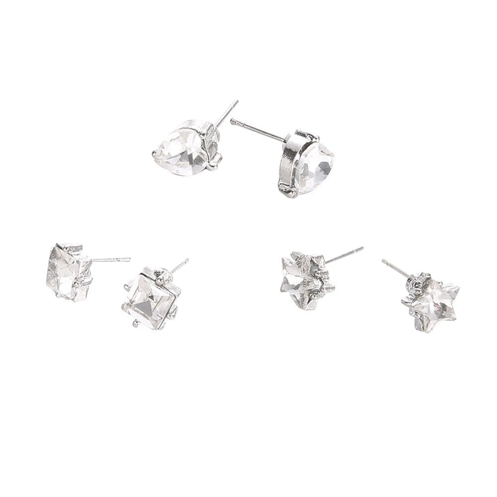 3Pairs Cute Star Square Peach Heart Ear Studs Set Girls Shopping Travel Earrings Image 2