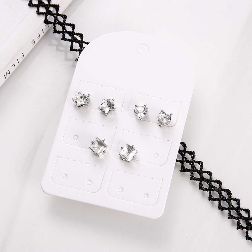 3Pairs Cute Star Square Peach Heart Ear Studs Set Girls Shopping Travel Earrings Image 6