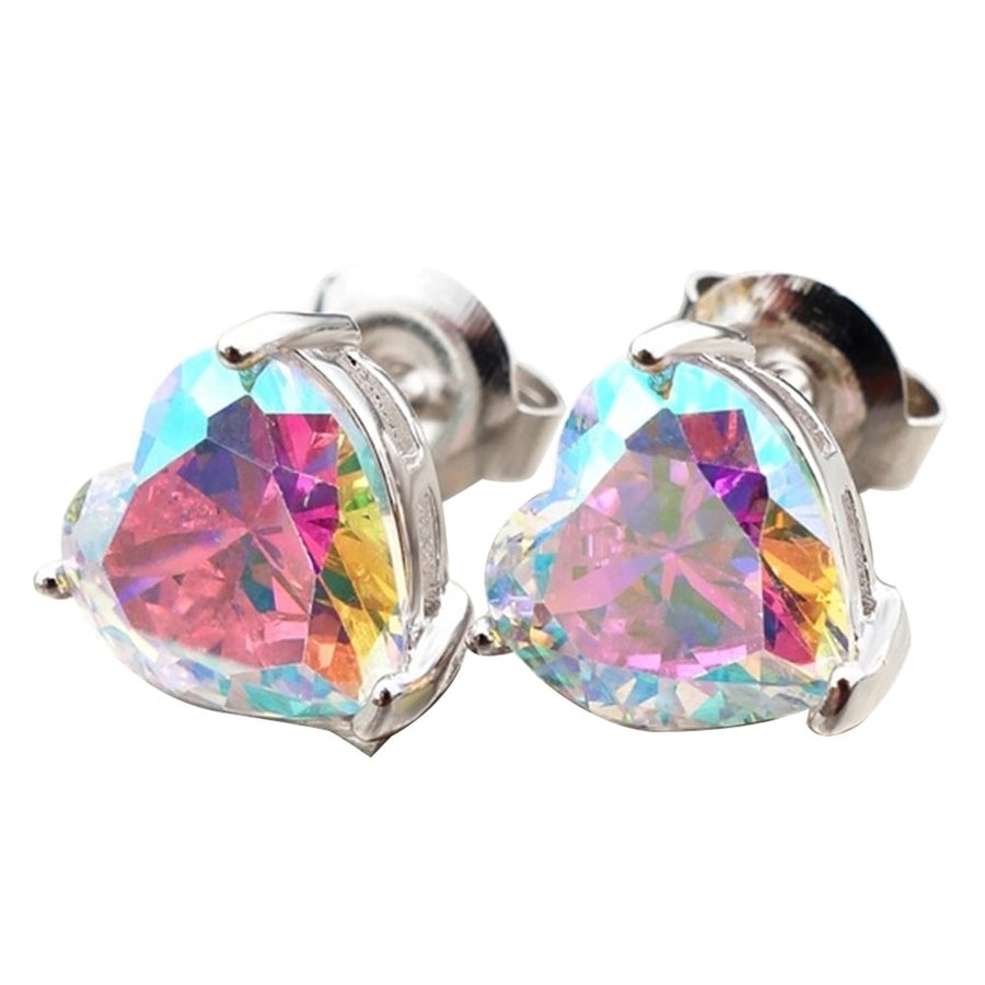 Fashion Multi Color Cubic Zirconia Heart Stud Earrings Women Party Jewelry Gift Image 1