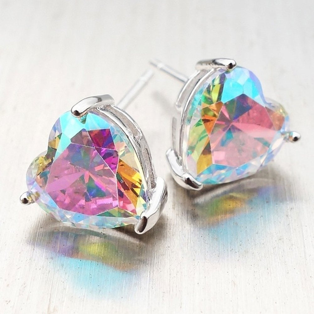 Fashion Multi Color Cubic Zirconia Heart Stud Earrings Women Party Jewelry Gift Image 2