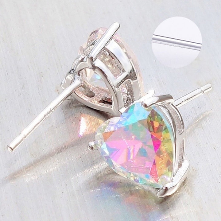 Fashion Multi Color Cubic Zirconia Heart Stud Earrings Women Party Jewelry Gift Image 3