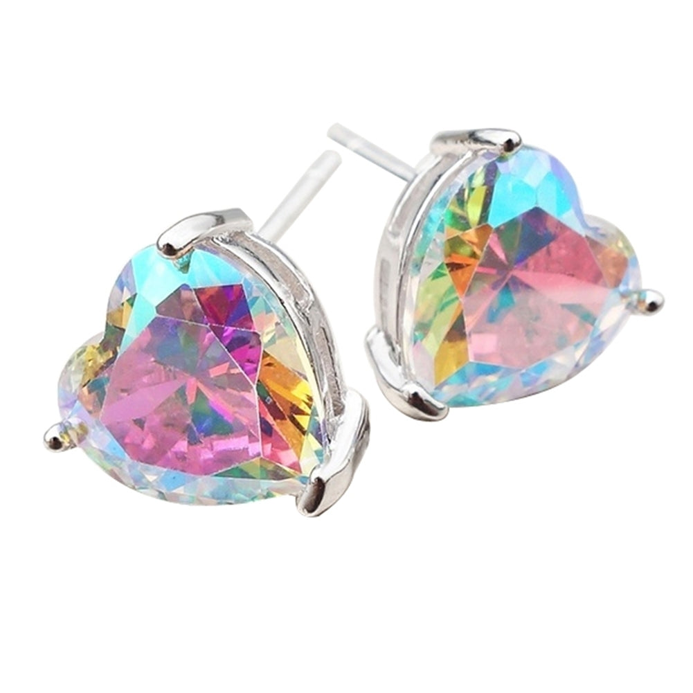 Fashion Multi Color Cubic Zirconia Heart Stud Earrings Women Party Jewelry Gift Image 4
