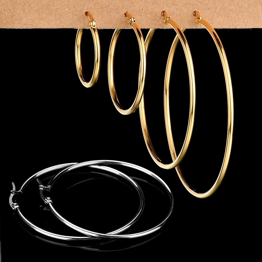 Unique Women Big Circle Hoop Earrings Stainless Steel Party Club Pub Jewelry Image 1