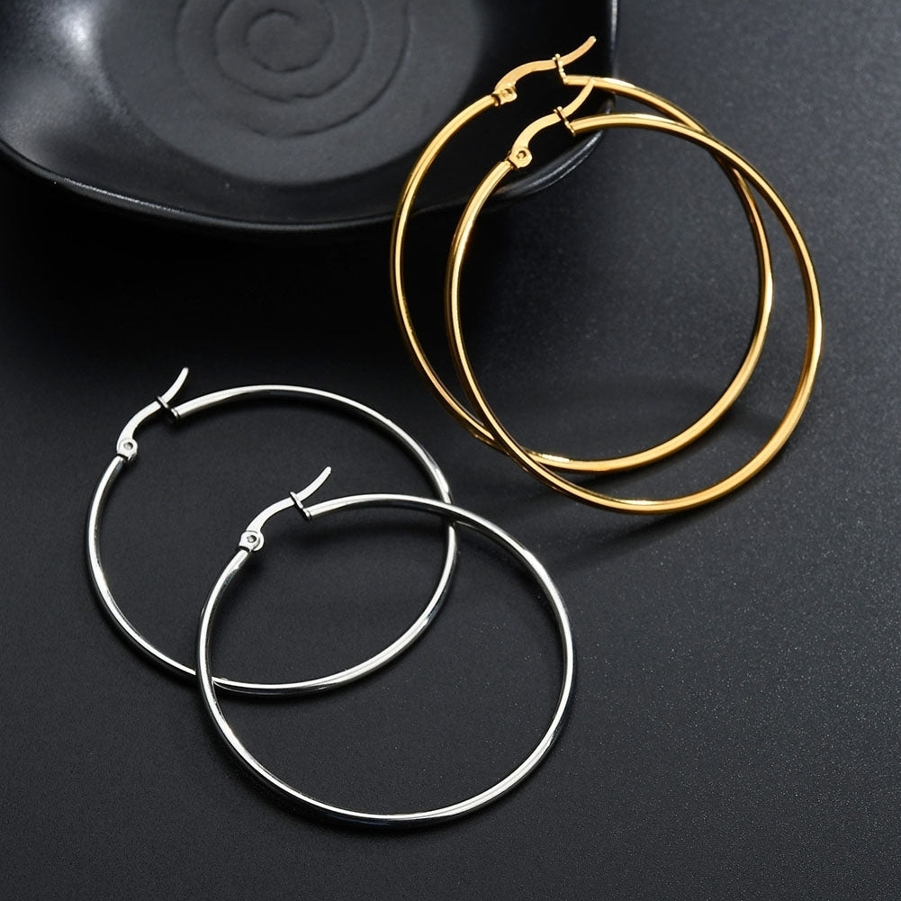 Unique Women Big Circle Hoop Earrings Stainless Steel Party Club Pub Jewelry Image 11