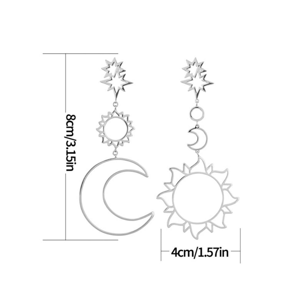 Women Fashion Boho Asymmetrical Hollow Star Sun Moon Drop Dangle Earring Jewelry Image 8